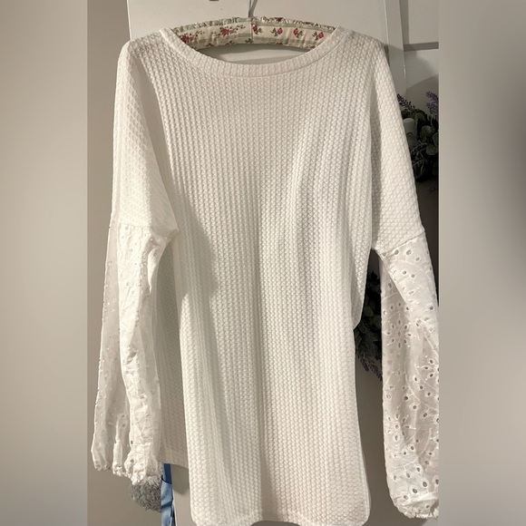 White waffle knit lantern sleeve - Picture 5 of 9